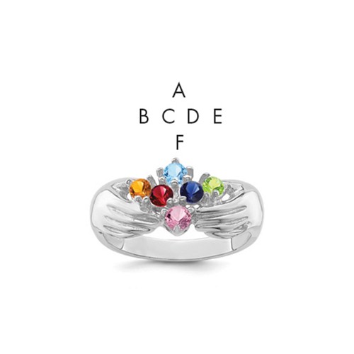 14K White Gold 6 Synthetic Stone Family Ring