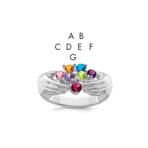 14K White Gold 7 Genuine Stone Family Ring