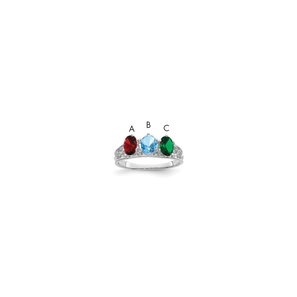 14K White Gold 3 Synthetic Stone Family Ring