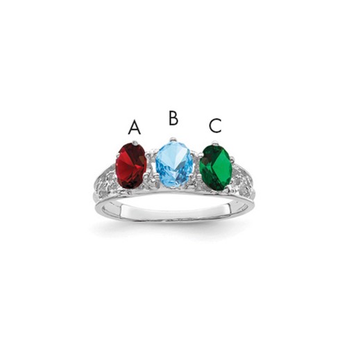 14K White Gold 3 Synthetic Stone Family Ring