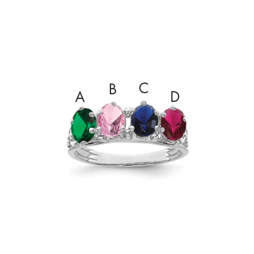 14K White Gold 4 Synthetic Stone Family Ring