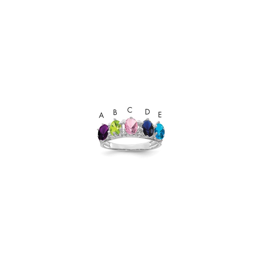 14K White Gold 5 Genuine Stone Family Ring