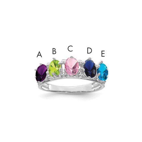 14K White Gold 5 Synthetic Stone Family Ring