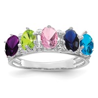 14K White Gold 5 Genuine Stone Family Ring view 2