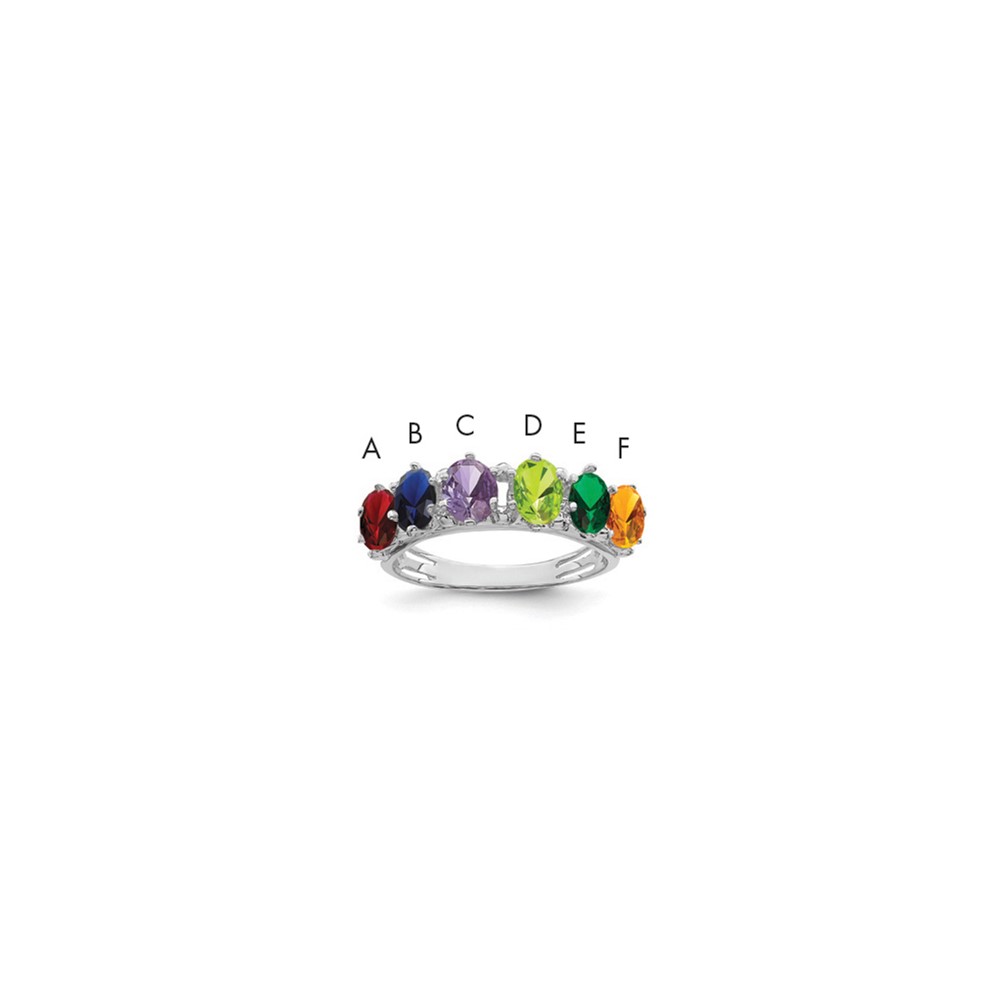 14K White Gold 6 Synthetic Stone Family Ring