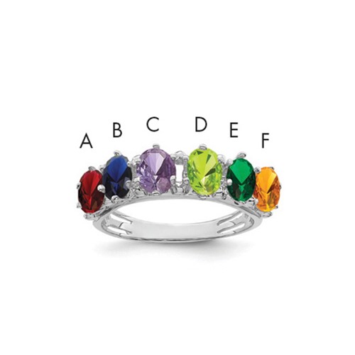 14K White Gold 6 Genuine Stone Family Ring