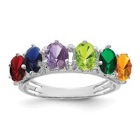 14K White Gold 6 Synthetic Stone Family Ring view 2