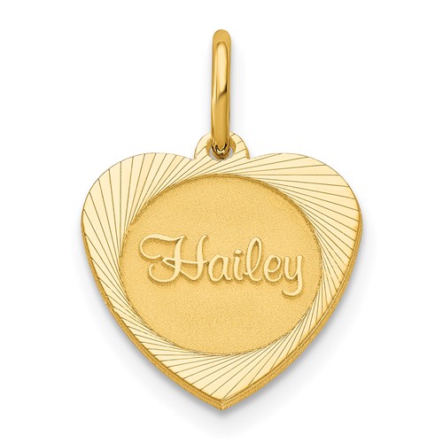 14K Yellow Gold Small Heart Disc Name Charm