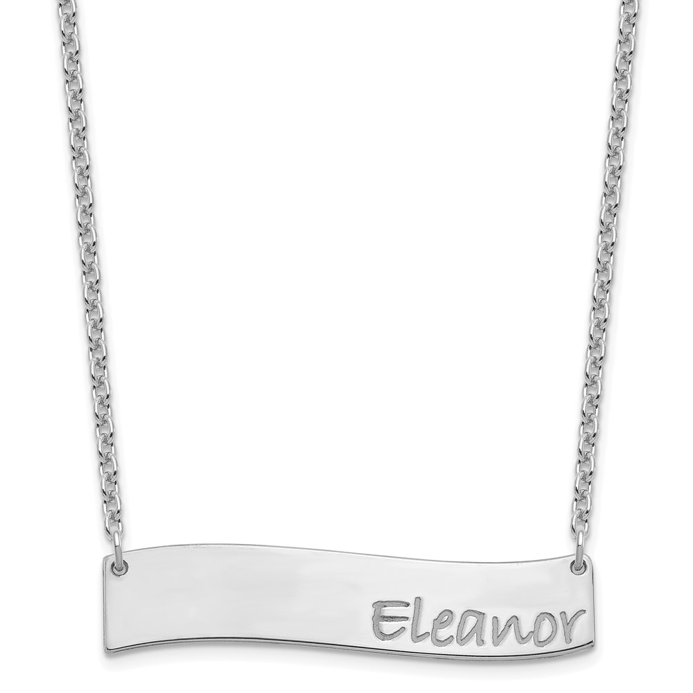 Sterling Silver/Rhodium-plated Medium Polished Curved Bar Necklace