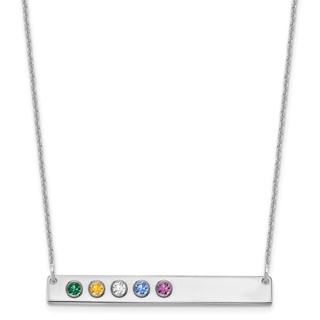 SS 6 Birthstone w/ SS Rhodium Plated Bezels Large Bar Necklace