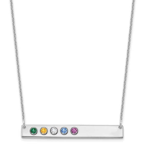 SS 6 Birthstone w/ SS Rhodium Plated Bezels Large Bar Necklace