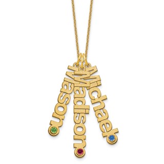 Personalized 3 Name Pendants With Birthstones