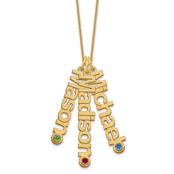 Personalized 3 Name Pendants With Birthstones