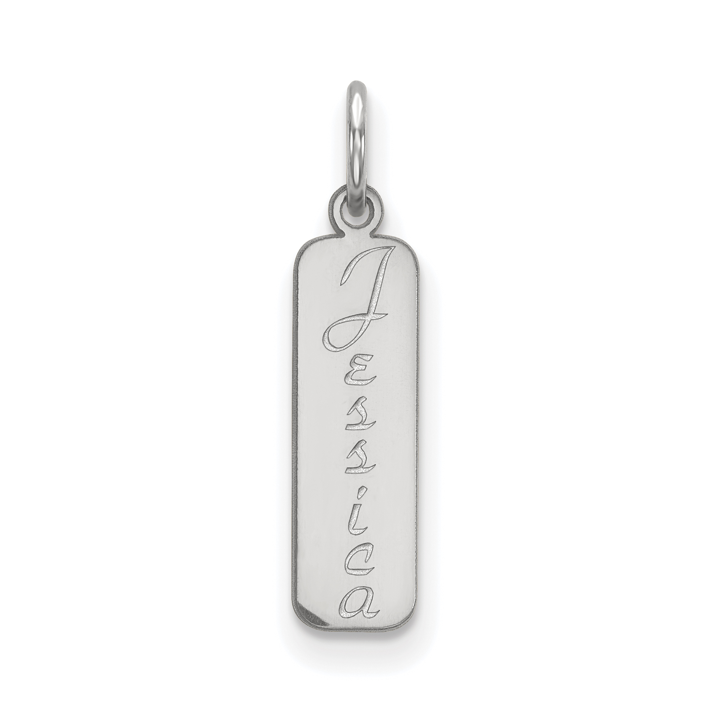 14k White Gold Script Font Name Bar Charm (XNA110W)