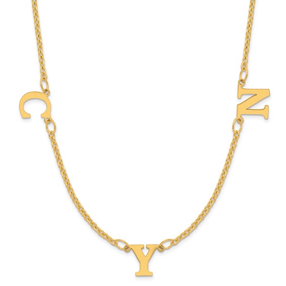 10ky Gold 3 Letter Dangle Necklace Satin Front/Back