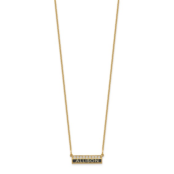 Small Antiqued Bar with Diamonds Necklace