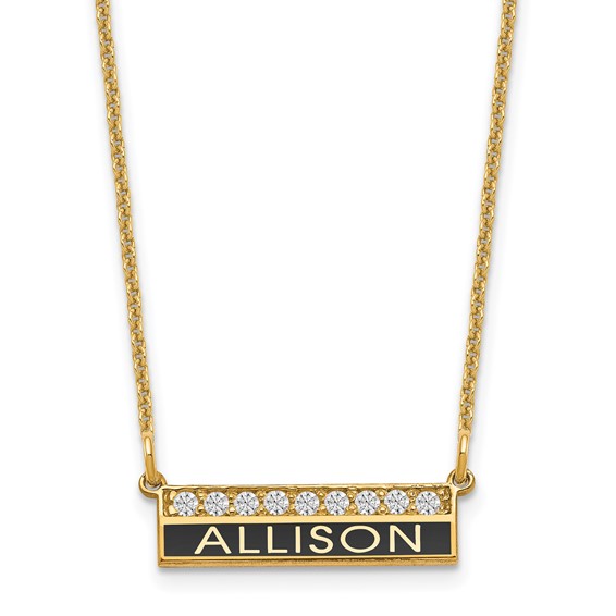 Small Antiqued Bar with Diamonds Necklace