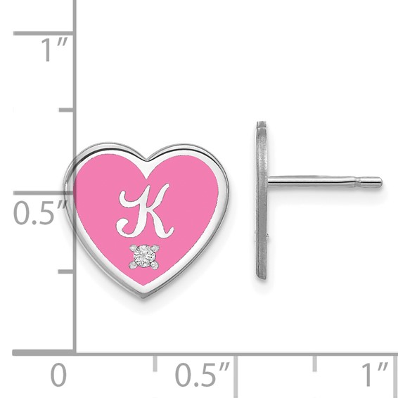 Initial Enameled Heart with Diamond Post Earrings