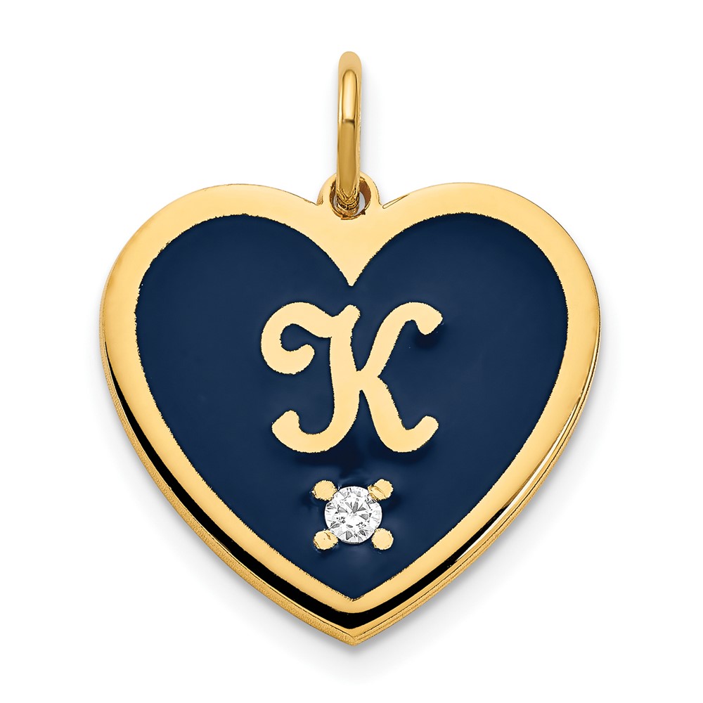 SS/Gold-plated Monogram Initial Epoxied Heart with Diamond Charm