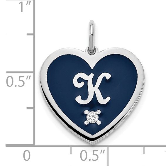 Monogram Initial Enameled Heart with Diamond Charms