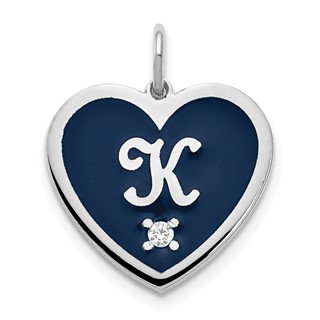 Monogram Initial Enameled Heart with Diamond Charms