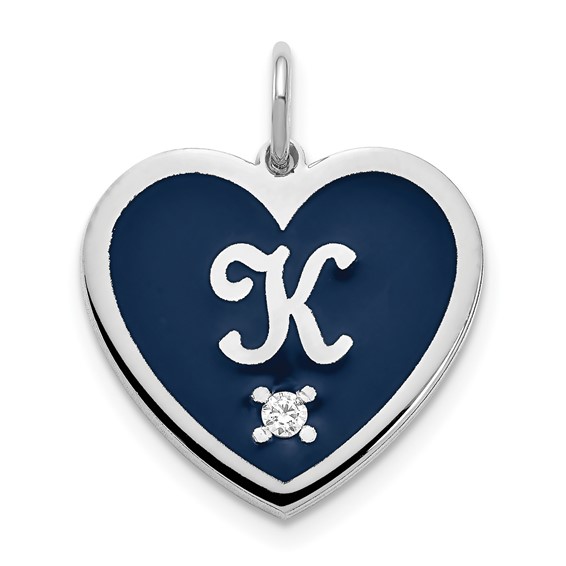 Monogram Initial Enameled Heart with Diamond Charms