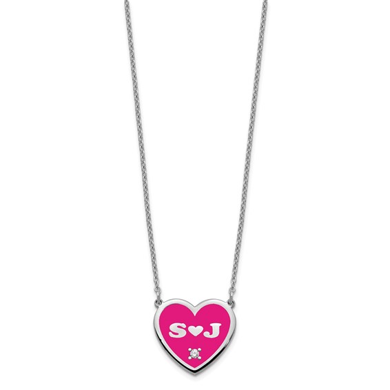 2 Initial Enameled Heart with Diamond Necklaces