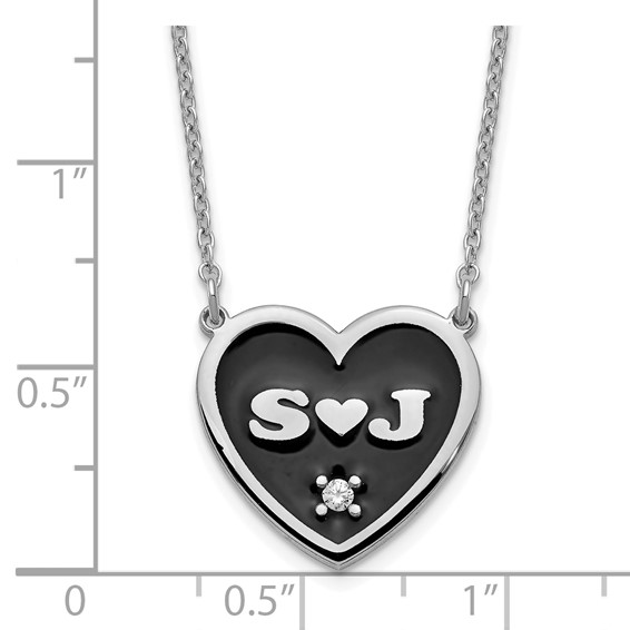 2 Initial Enameled Heart with Diamond Necklaces