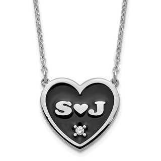 2 Initial Enameled Heart with Diamond Necklaces
