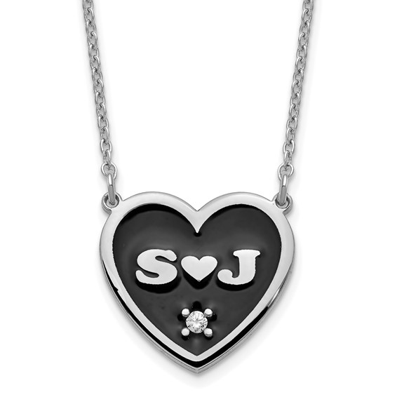 2 Initial Enameled Heart with Diamond Necklaces