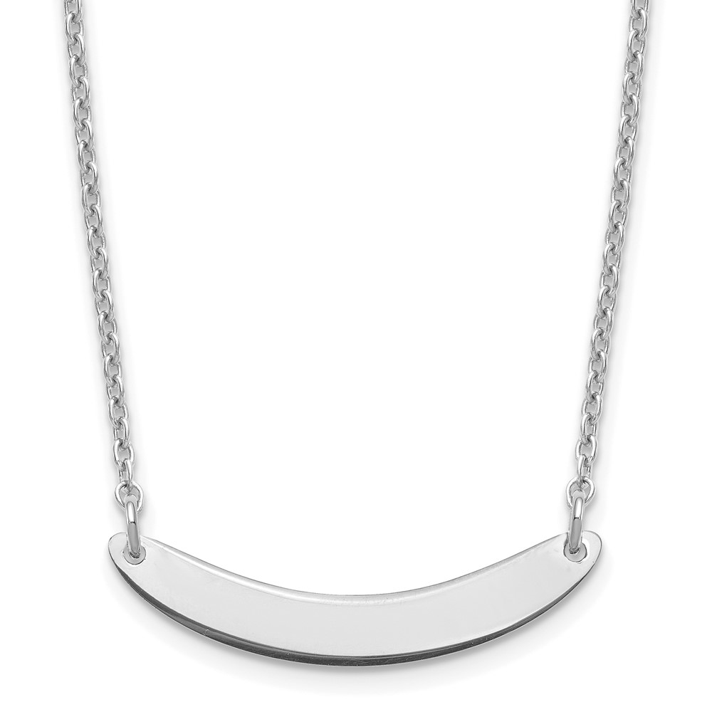 Sterling Silver/Rhodium-plated Small Polished Curved Blank Bar Necklace
