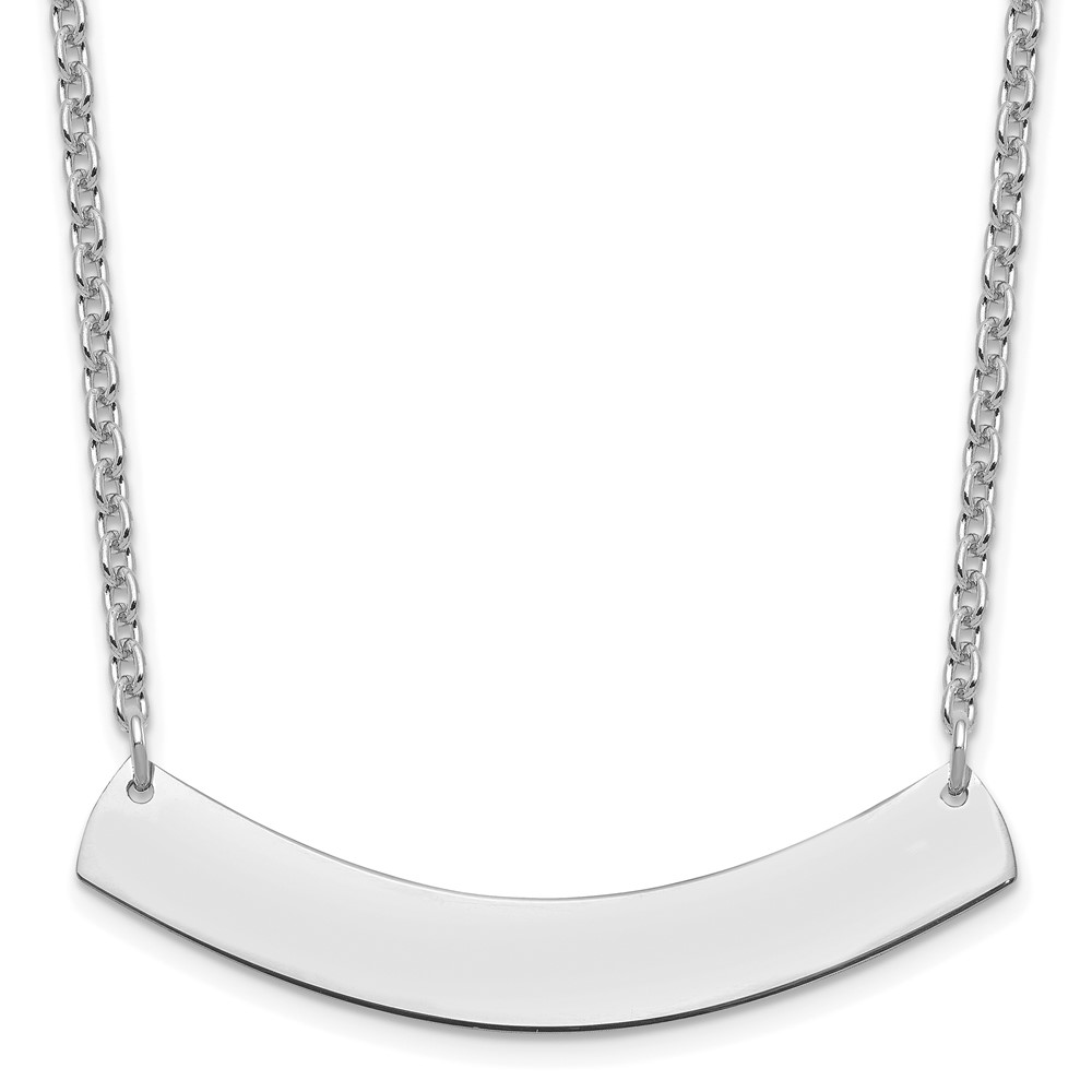 SS/Rhodium-plated Medium Polished Curved Blank Bar Necklace