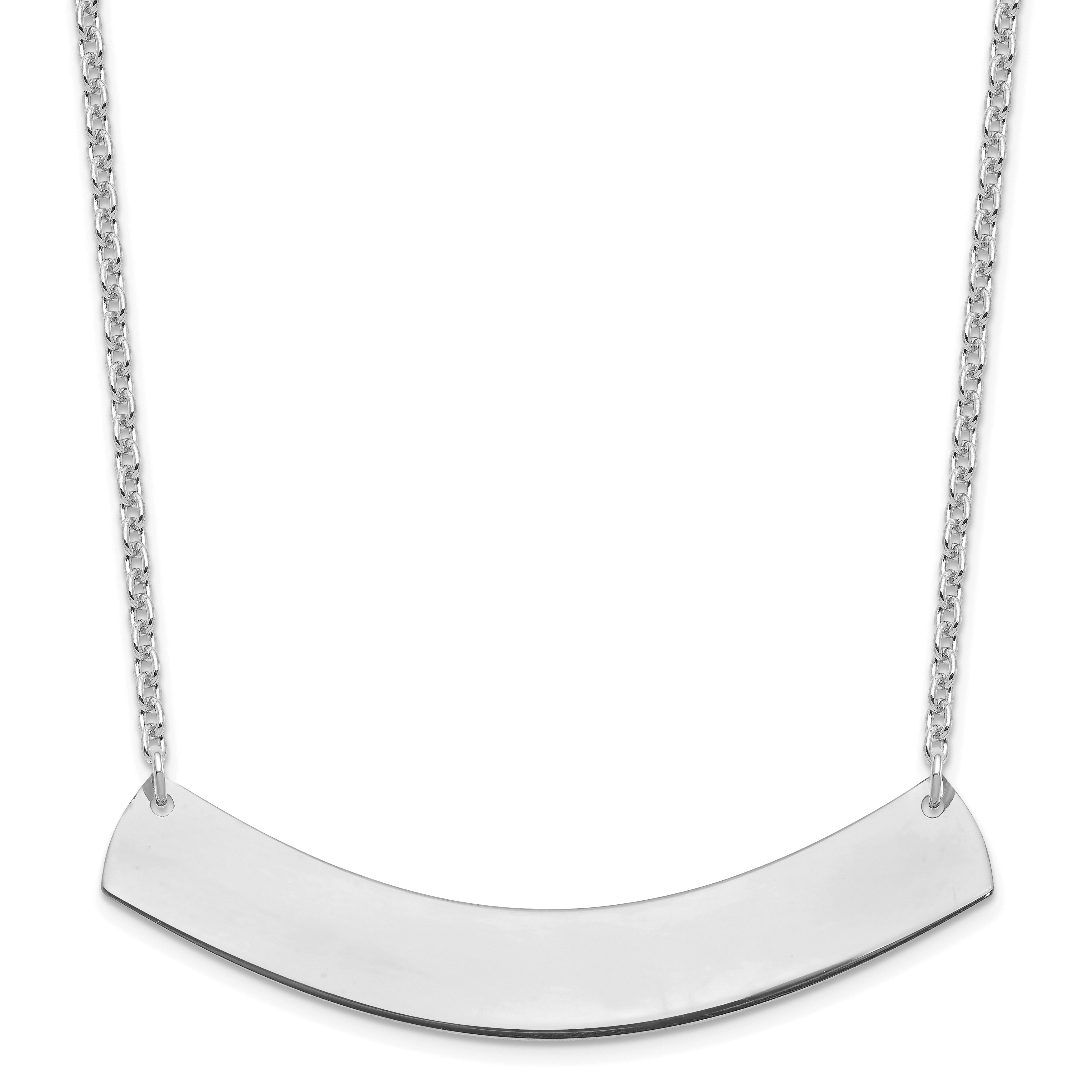 Sterling Silver/Rhodium-plated Large Curved Blank Bar Necklace (XNA1210SS)