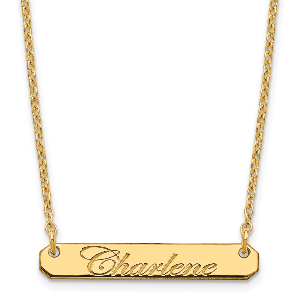 SS/Gold-plated Small Polished Edwardian Script Bar Necklace