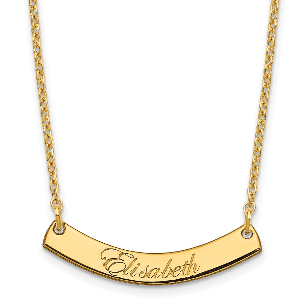 SS/Gold-plated Small Polished Curved Edwardian Script Bar Necklace