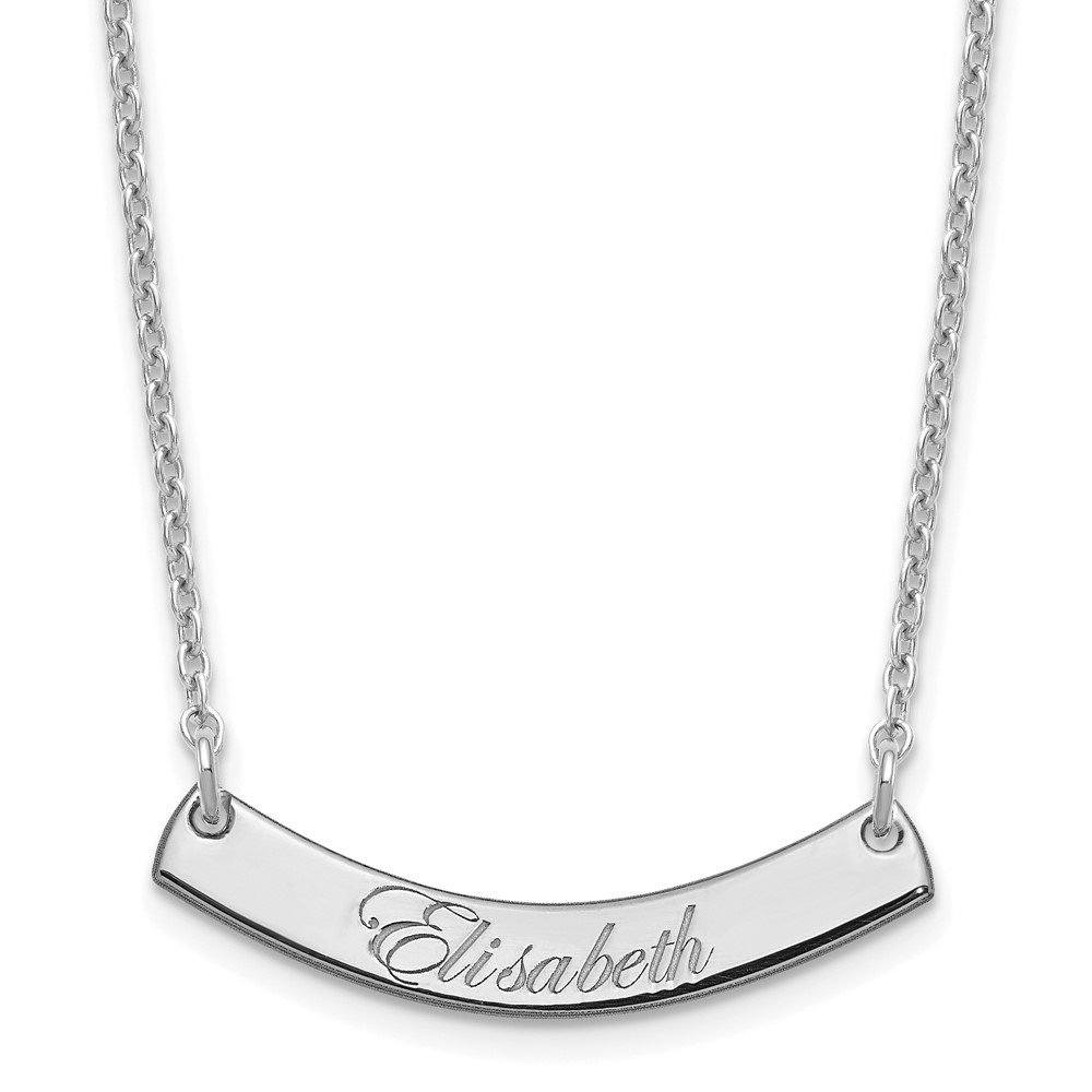 SS/Rhodium-plated Small Polished Curved Edwardian Script Bar Necklace