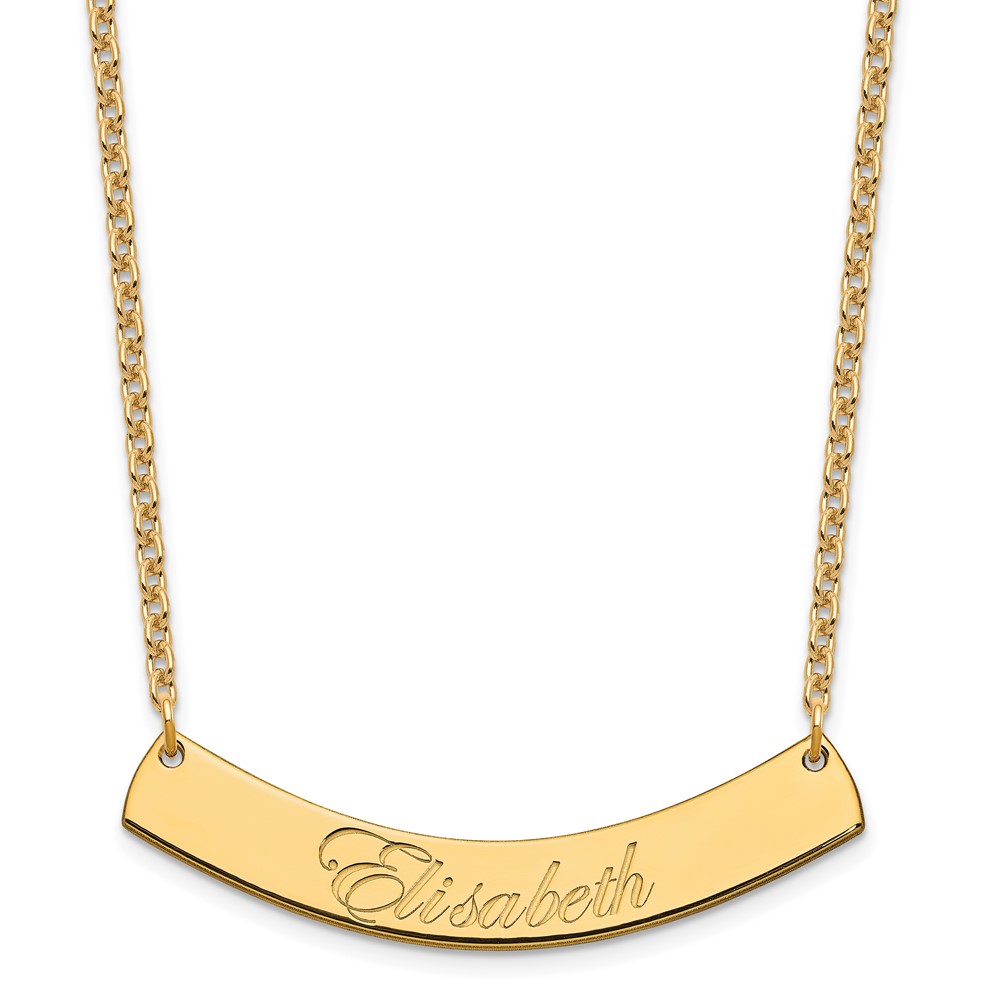 SS/Gold-plated Medium Polished Curved Edwardian Script Bar Necklace
