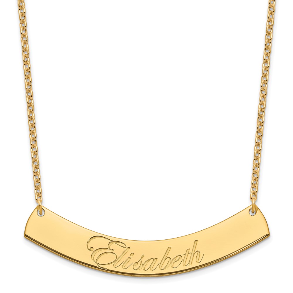 SS/Gold-plated Large Polished Curved Edwardian Script Bar Necklace