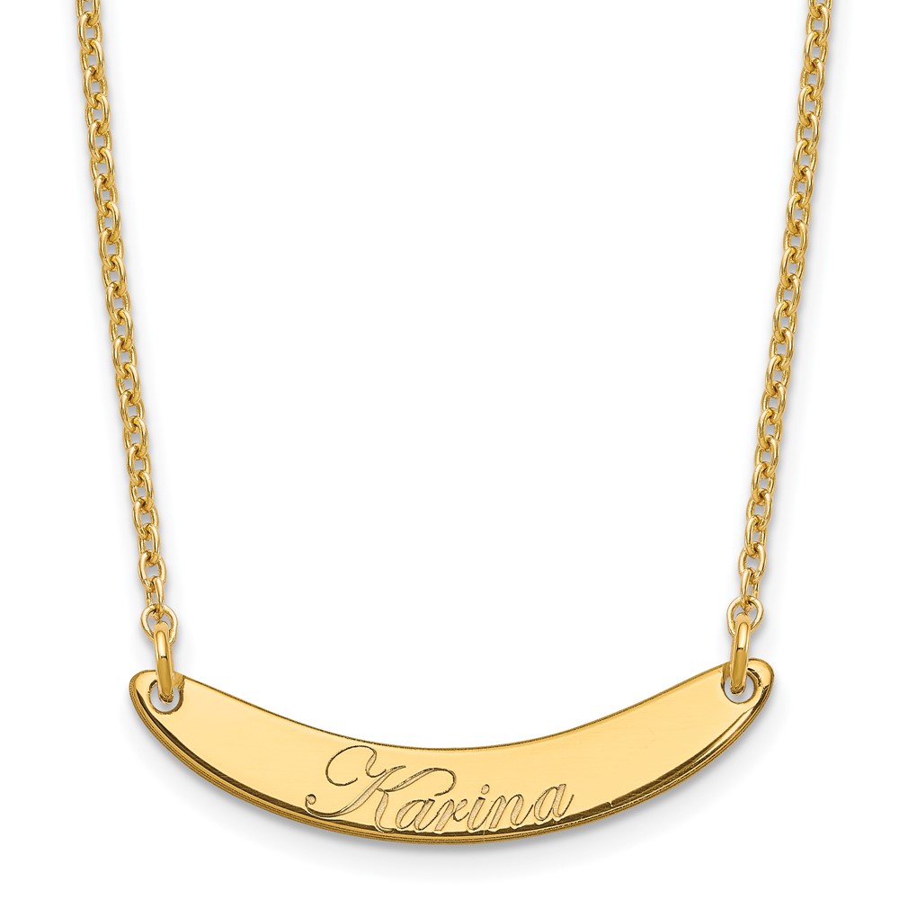 SS/Gold-plated Small Polished Curved Edwardian Script Bar Necklace