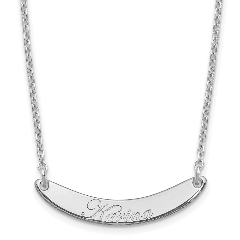 SS/Rhodium-plated Small Polished Curved Edwardian Script Bar Necklace