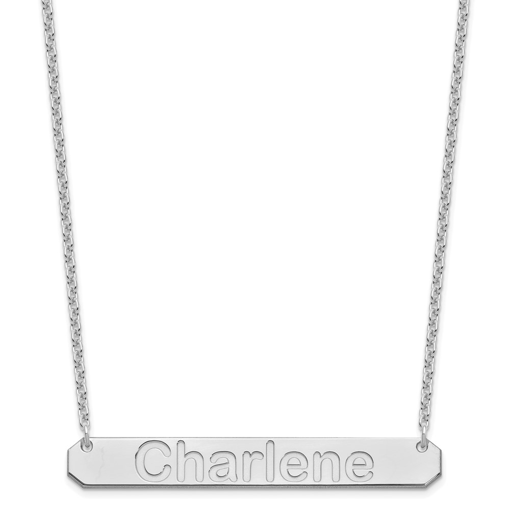 SS/Rhodium-plated Large Polished Arial Rounded Bar Necklace