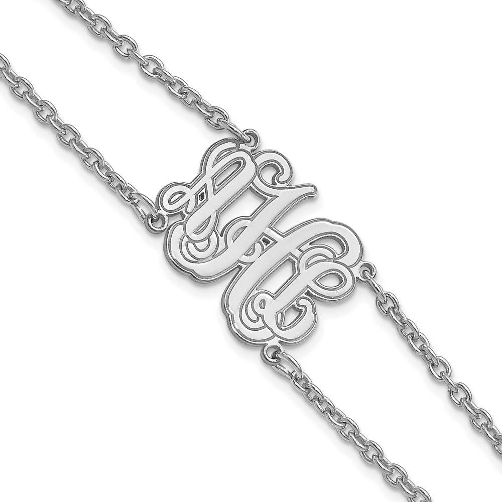 SS/Rhodium-plated Etched Outline Monogram Double Chain Bracelet