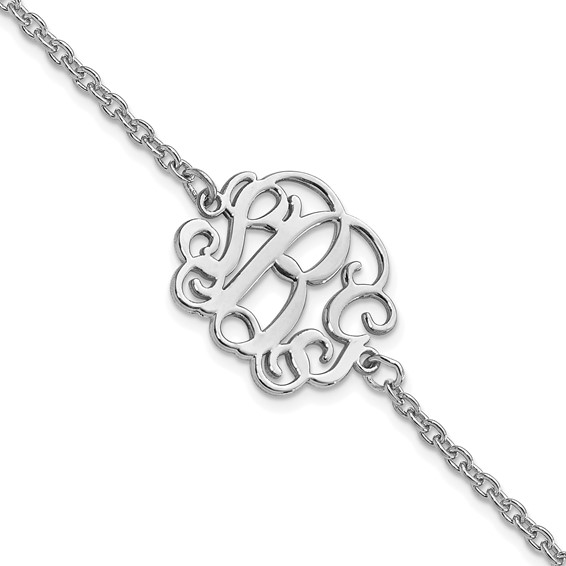 Sterling Silver/Rhodium-plated Polished Monogram Bracelet
