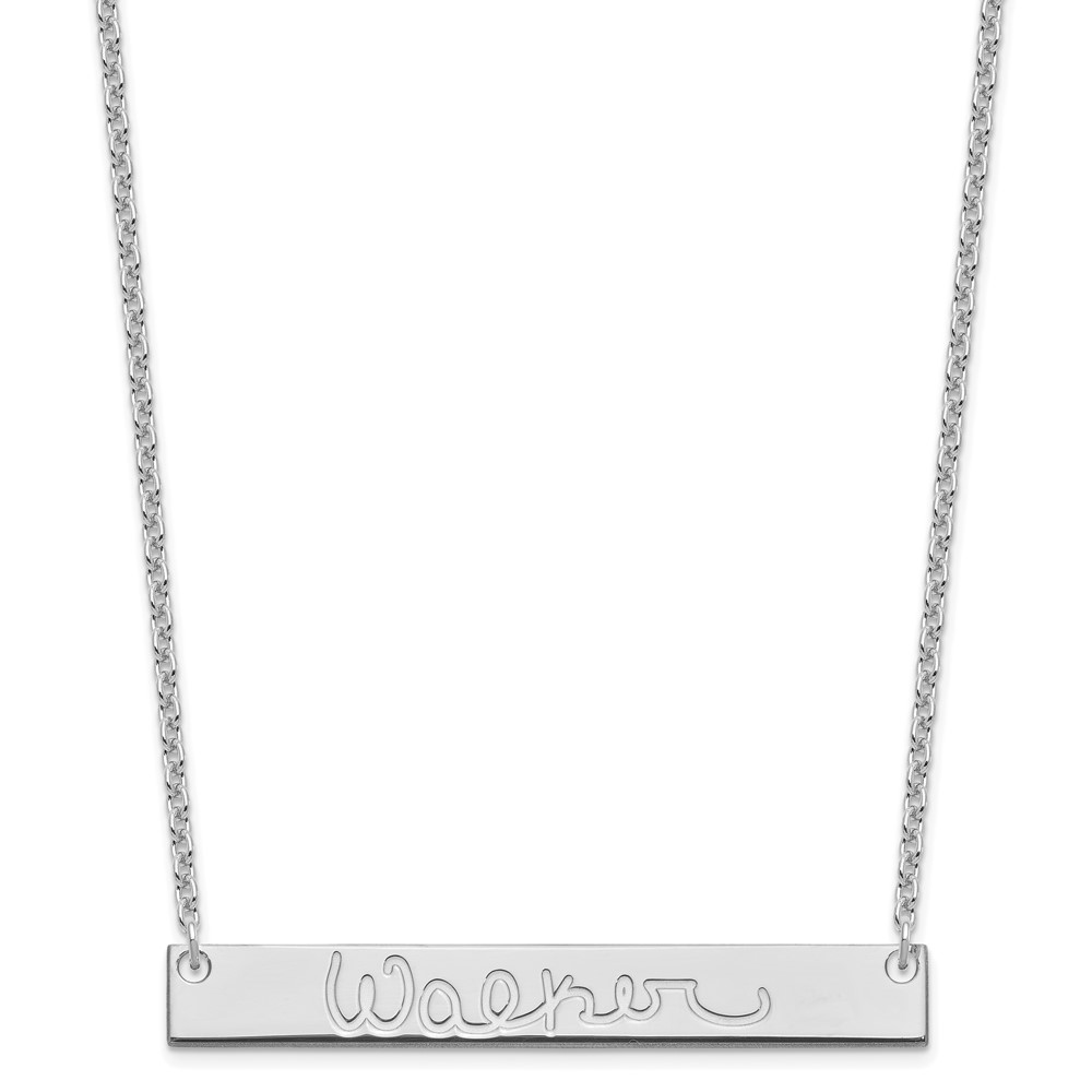 Sterling Silver/Rhodium-plated Large Polished Signature Bar Necklace