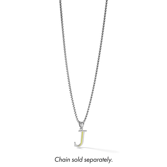 Sterling Silver/Rhodium-plated Line Epoxy Initial Pendant