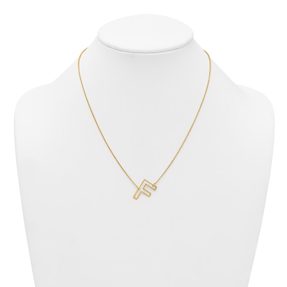 Sterling Silver/Gold-Plated Sideways Cut Out Initial F Necklace