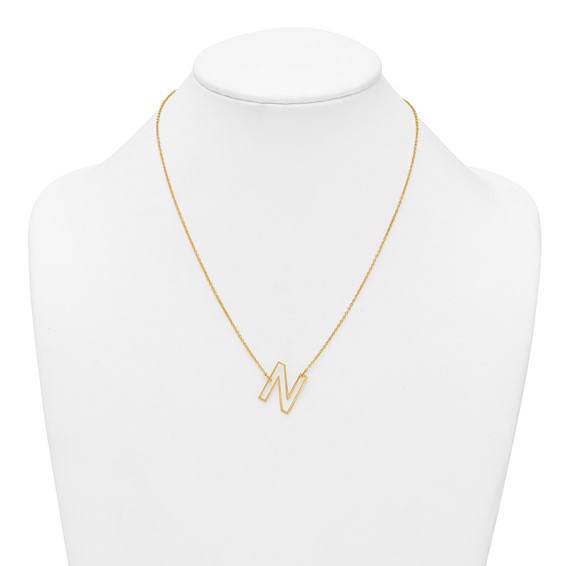 Sterling Silver/Gold-Plated Sideways Cut Out Initial N Necklace