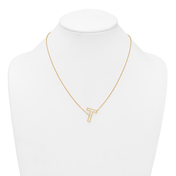 Sterling Silver/Gold-Plated Sideways Cut Out Initial T Necklace