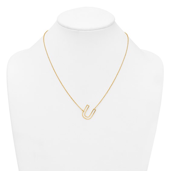 Sterling Silver/Gold-Plated Sideways Cut Out Initial U Necklace