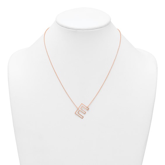 Sterling Silver/Rose Gold-Plated Sideways Cut Out Initial E Necklace